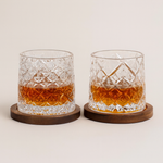 Crystal Whiskey Tumbler With Wood Coaster