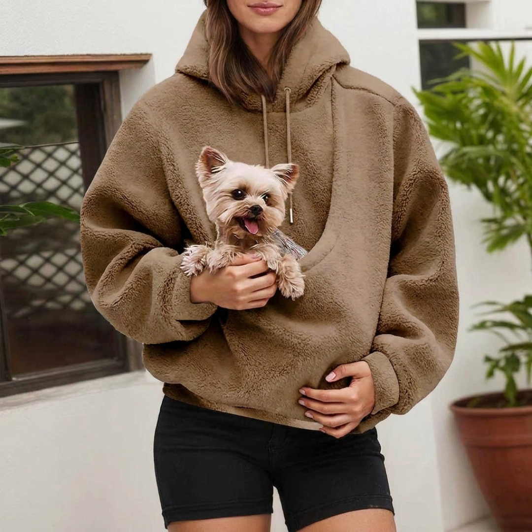 Cozy Pet Pouch Hoodie for Hands-Free Carrying