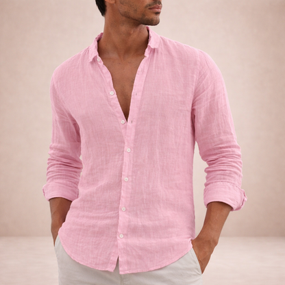 Men's Regular Fit Linen Button Down Long Sleeve Shirt
