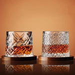 Crystal Whiskey Tumbler With Wood Coaster