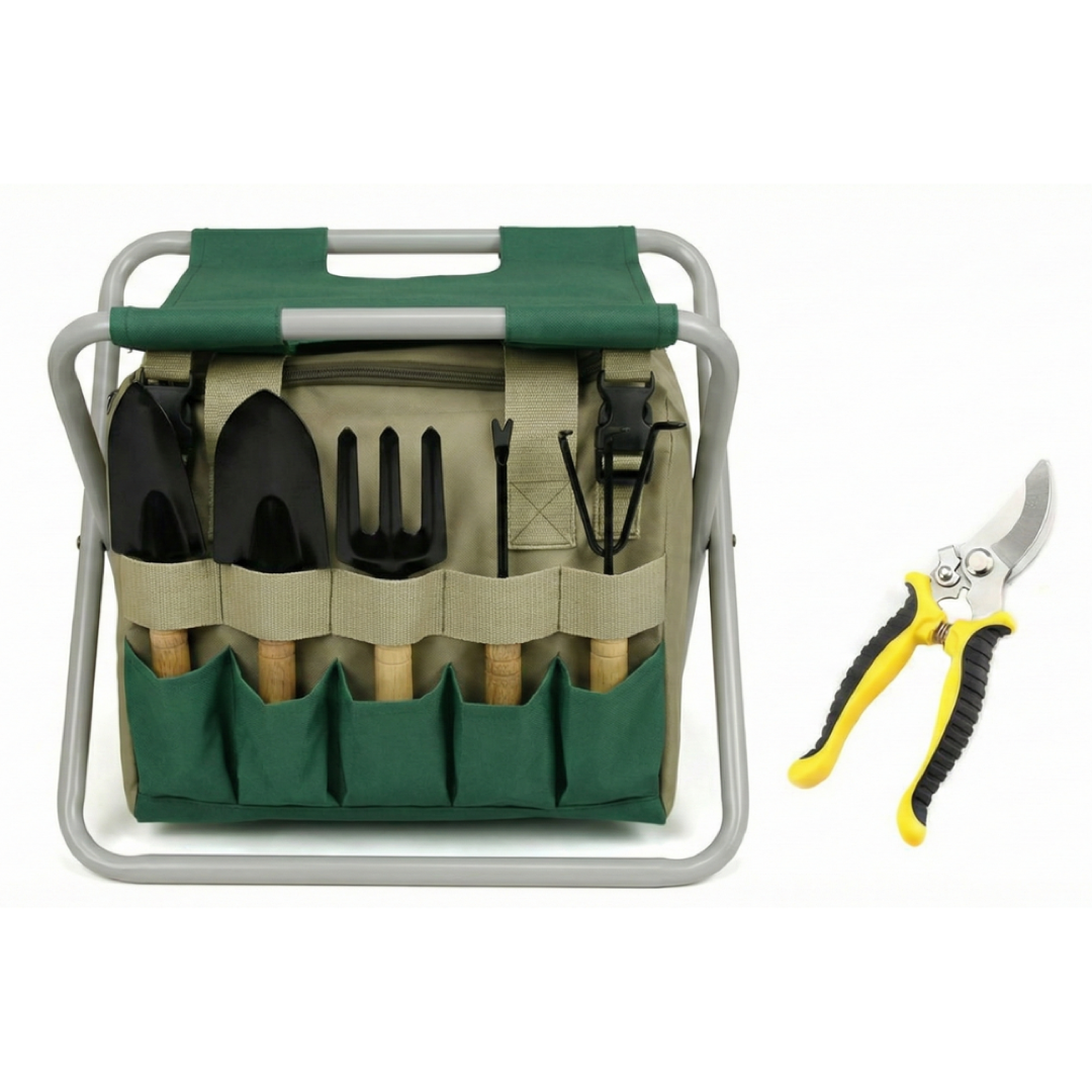 Garden Tool Kit With Seat for Strain-Free Planting