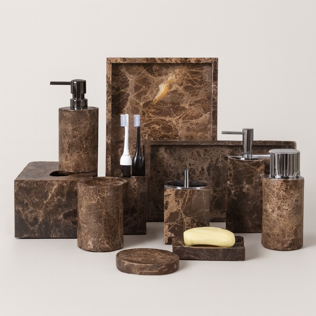 Dark Marble Vanity Set for Clutter-Free Countertops