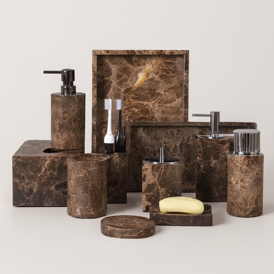 Dark Marble Vanity Set for Clutter-Free Countertops