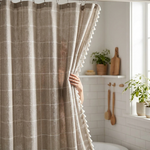 Tasseled Linen Shower Curtain for a Drier Bathroom