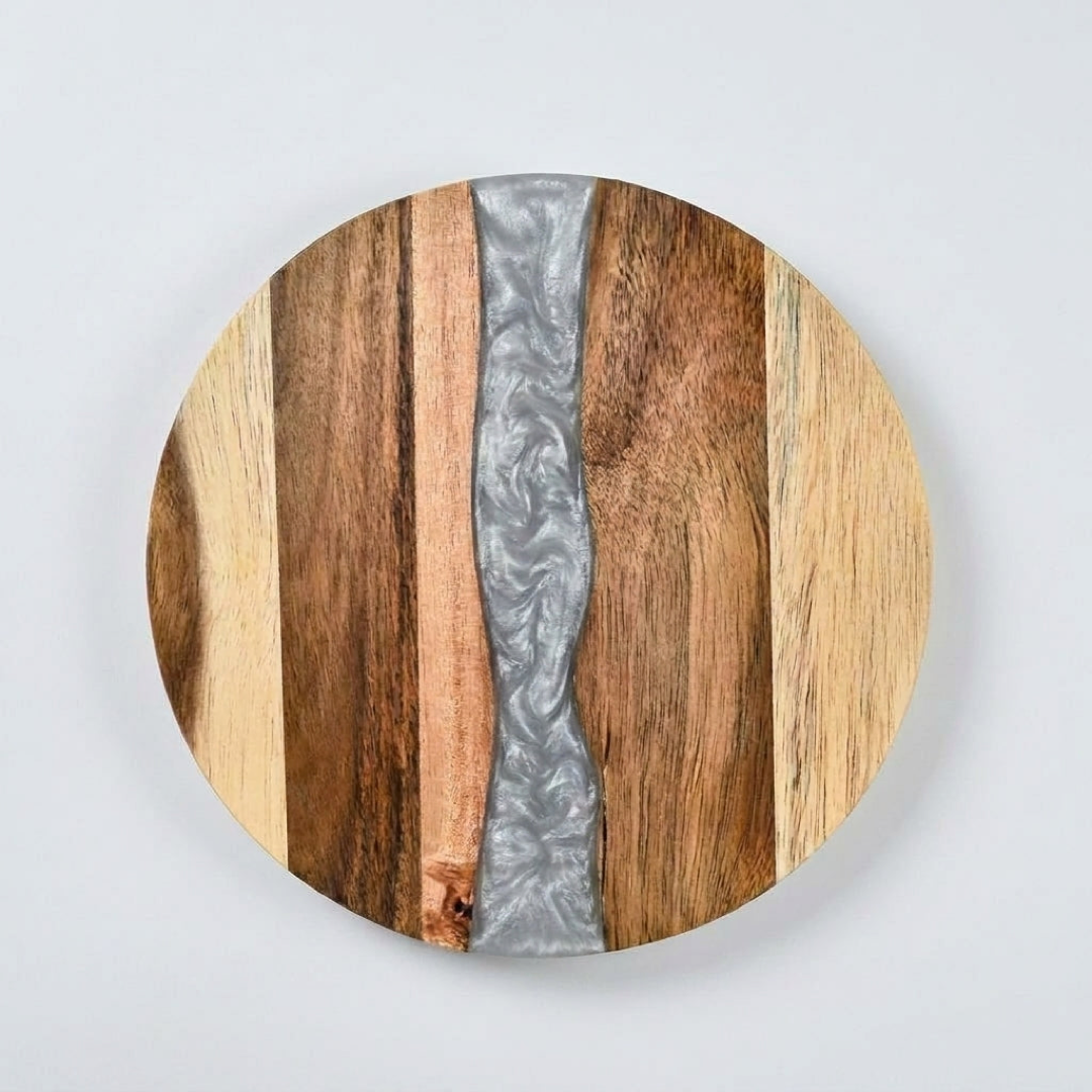 Round Wood Resin Serving Board – Effortless Hosting