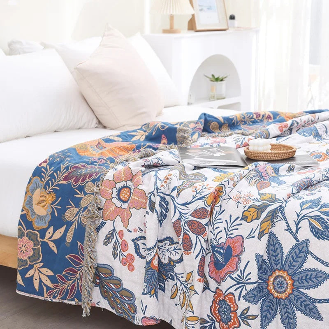 Reversible Floral Cotton Throw for Year-Round Comfort