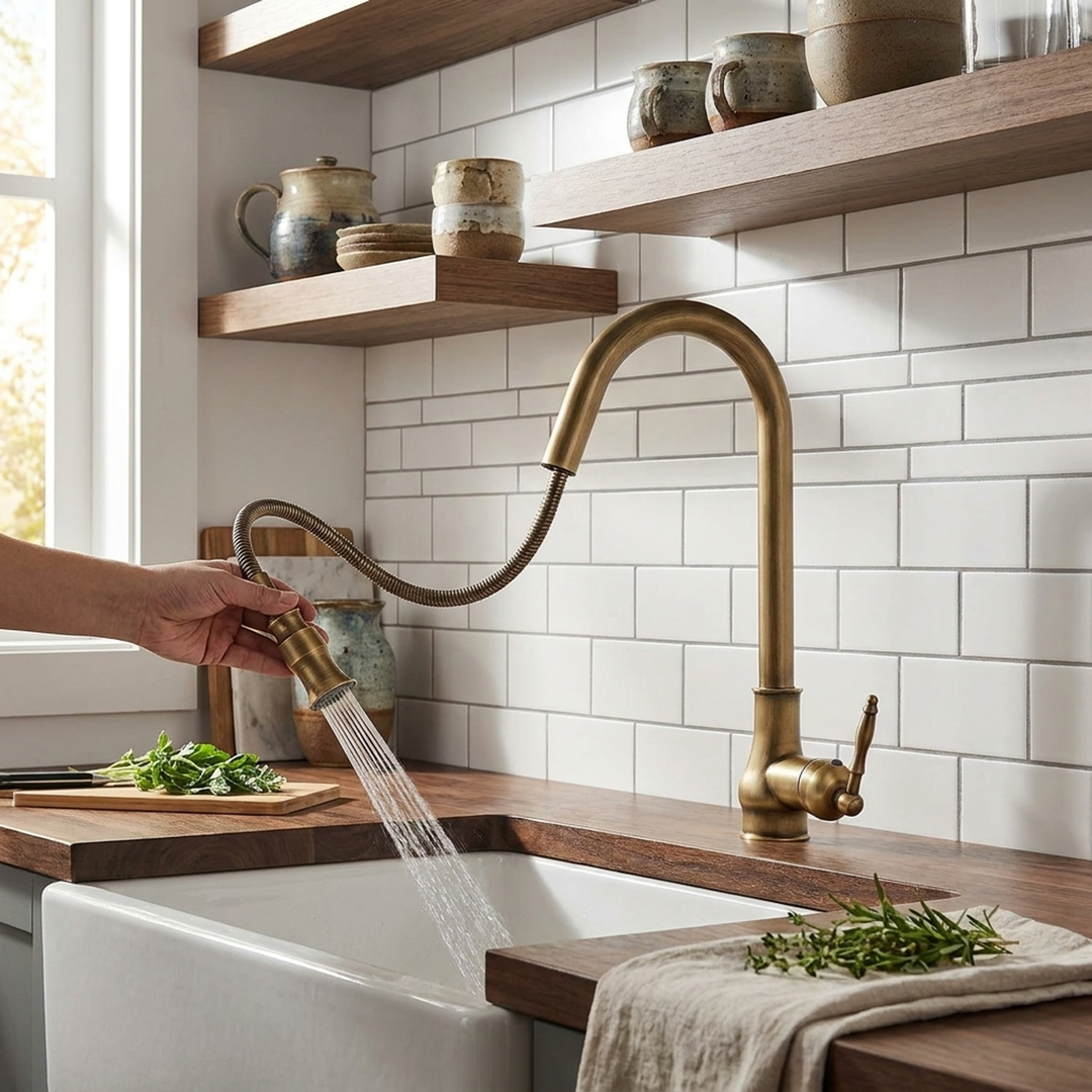 Antique Bronze Kitchen Faucet for Easier Rinsing