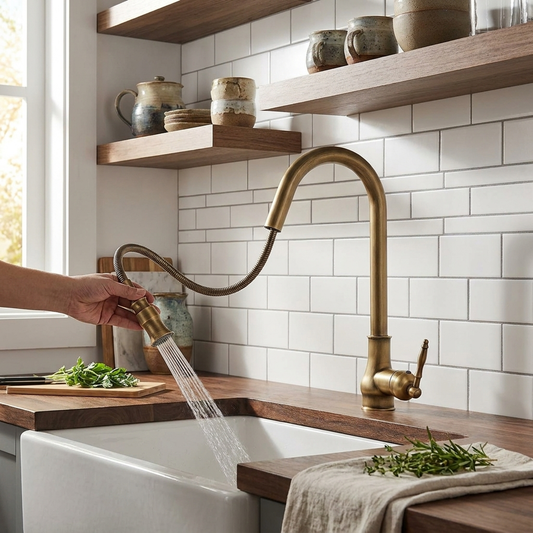 Rubinetto da Cucina in Bronzo Antico per Risciacquo Facile
