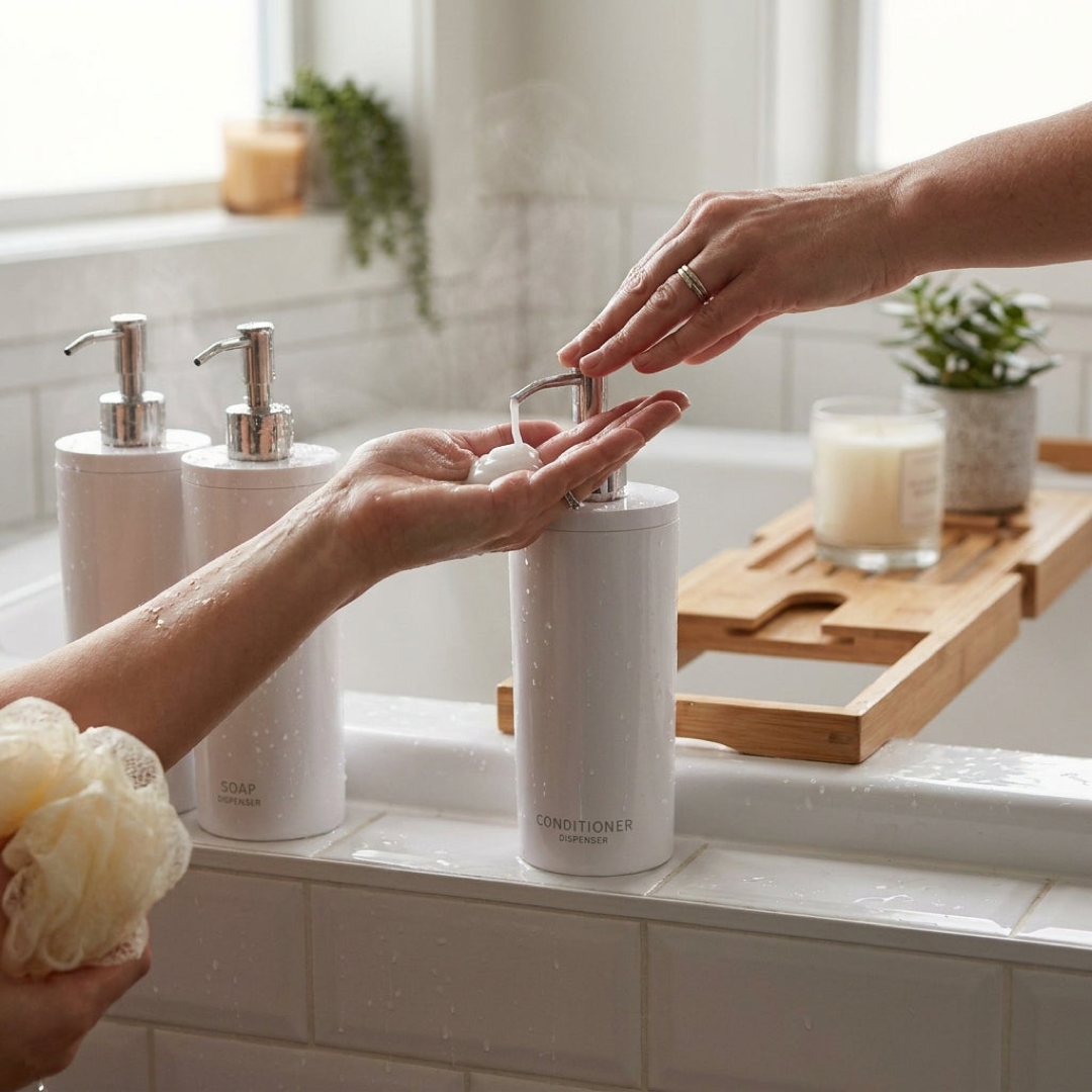 Round Shower Dispenser Set for a Tidy Space