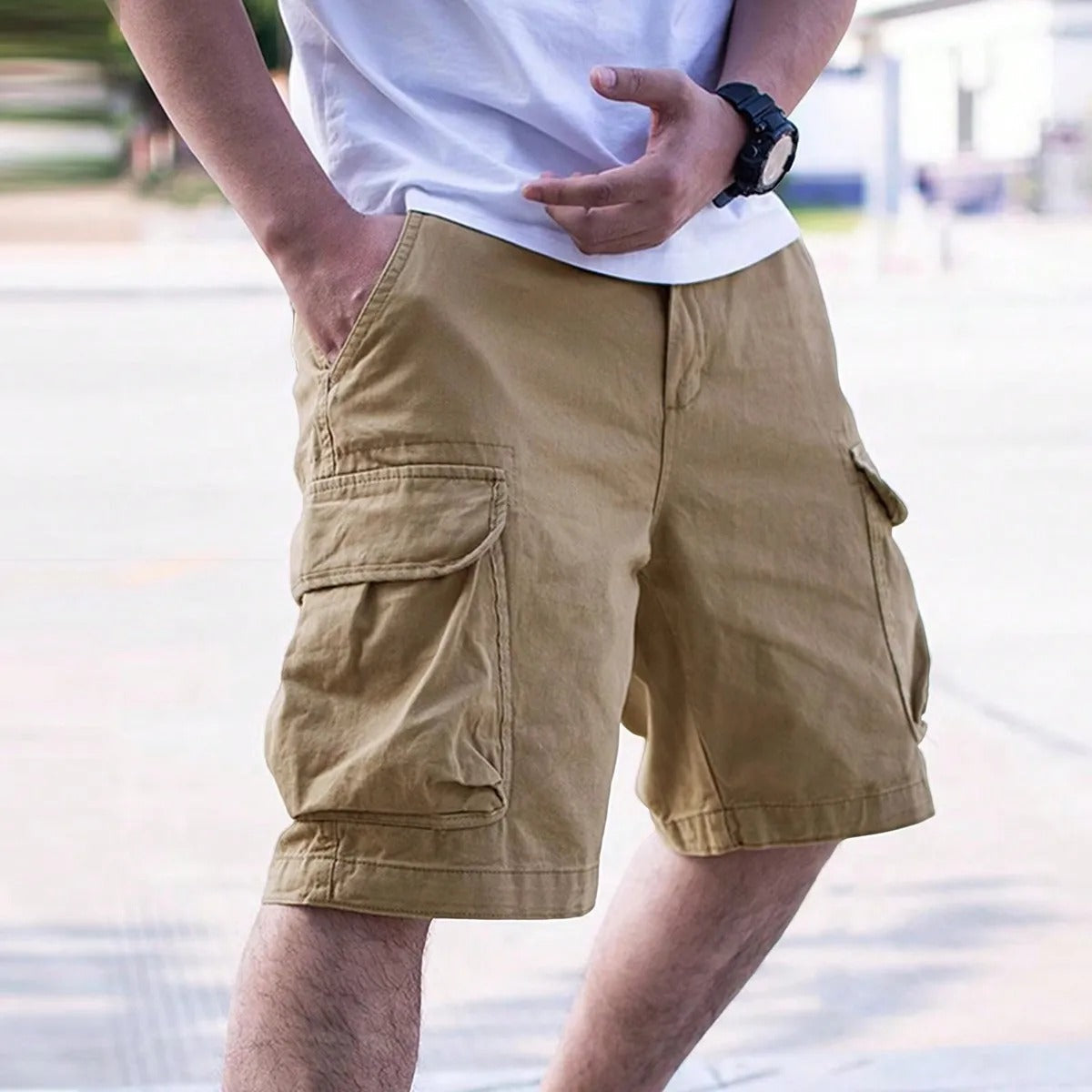 Men's Cargo Shorts with Multiple Pockets and Regular Fit