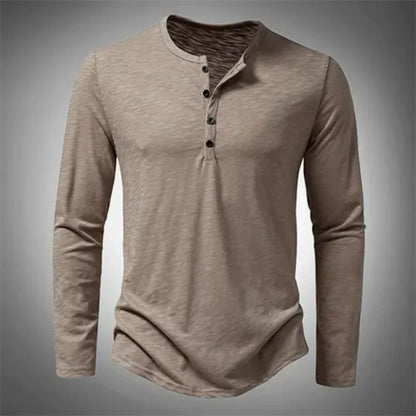 Men's Henley Long Sleeve Shirt with Button Fastening