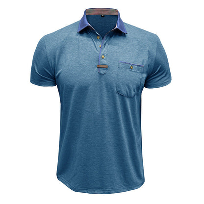 Men's Short-Sleeve Polo Shirt with Contrasting Collar and Chest Pocket