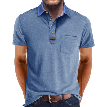 Men's Short-Sleeve Polo Shirt with Contrasting Collar and Chest Pocket