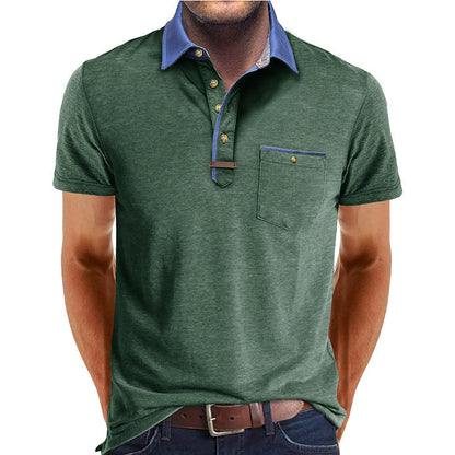 Men's Short-Sleeve Polo Shirt with Contrasting Collar and Chest Pocket