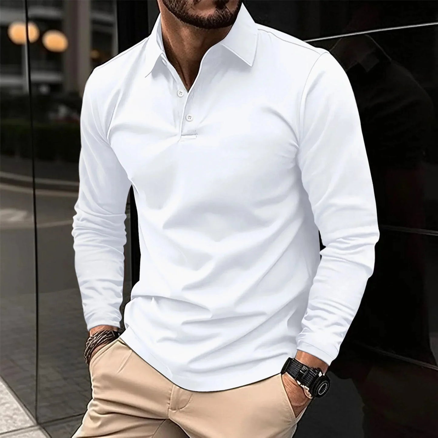 Men's Long-Sleeve Polo with Classic Collar Slim Fit