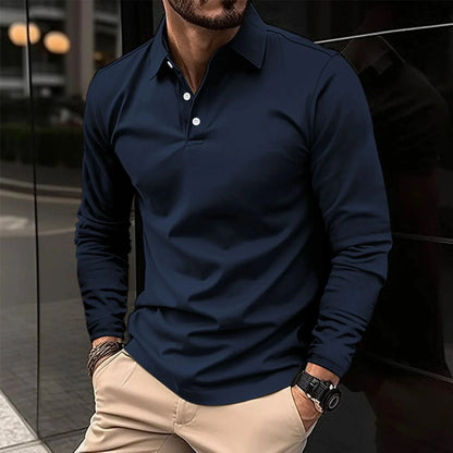 Men's Long-Sleeve Polo with Classic Collar Slim Fit