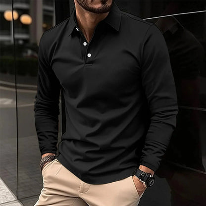 Men's Long-Sleeve Polo with Classic Collar Slim Fit
