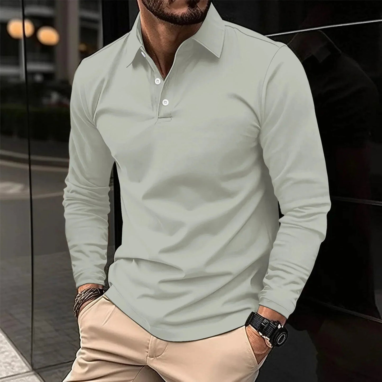 Men's Long-Sleeve Polo with Classic Collar Slim Fit