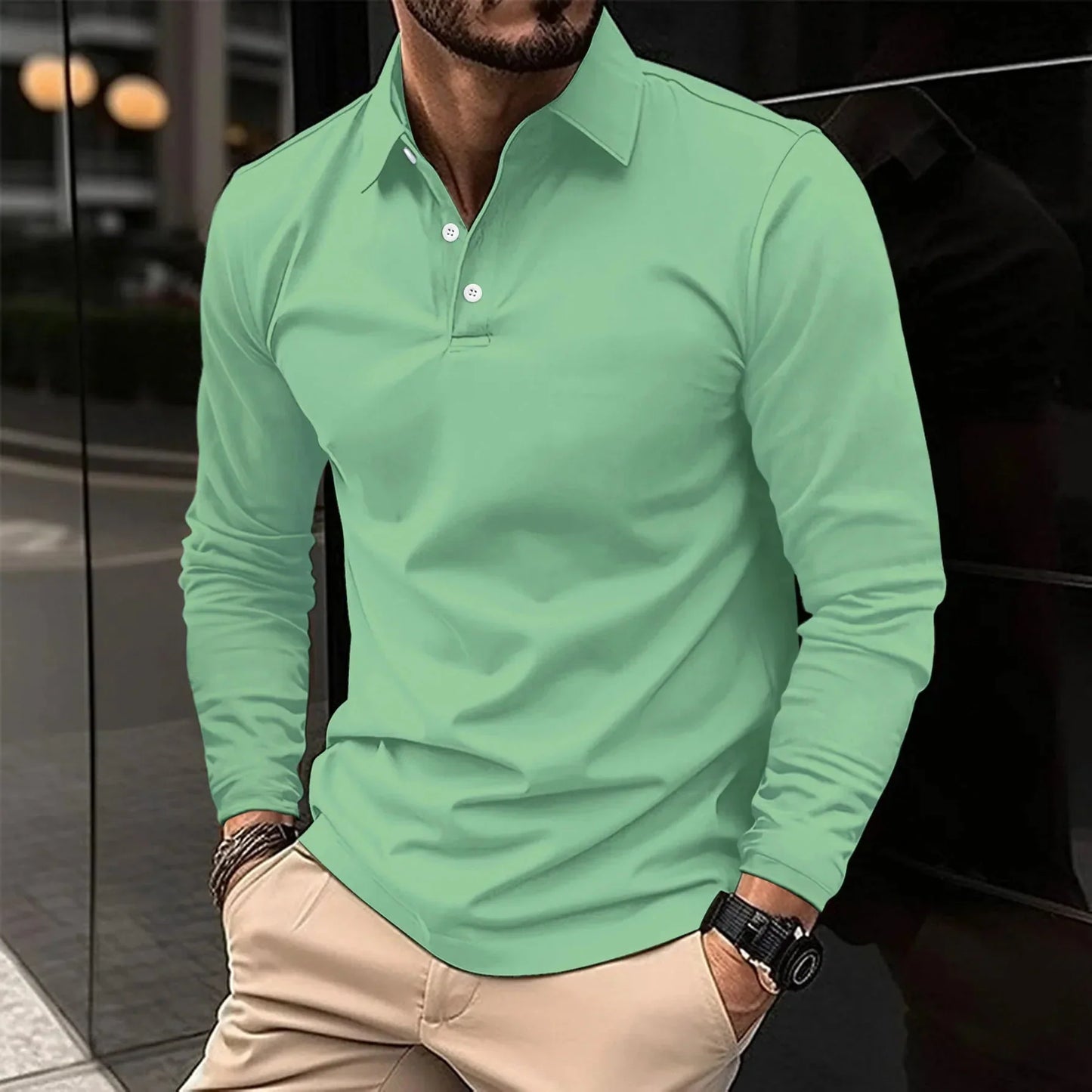 Men's Long-Sleeve Polo with Classic Collar Slim Fit