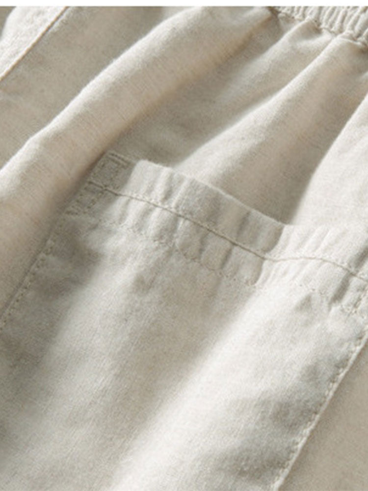 Men's Short-Sleeve Shirt with Stand-Up Collar and Matching Trousers