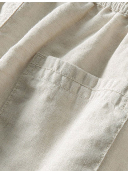 Men's Short-Sleeve Shirt with Stand-Up Collar and Matching Trousers