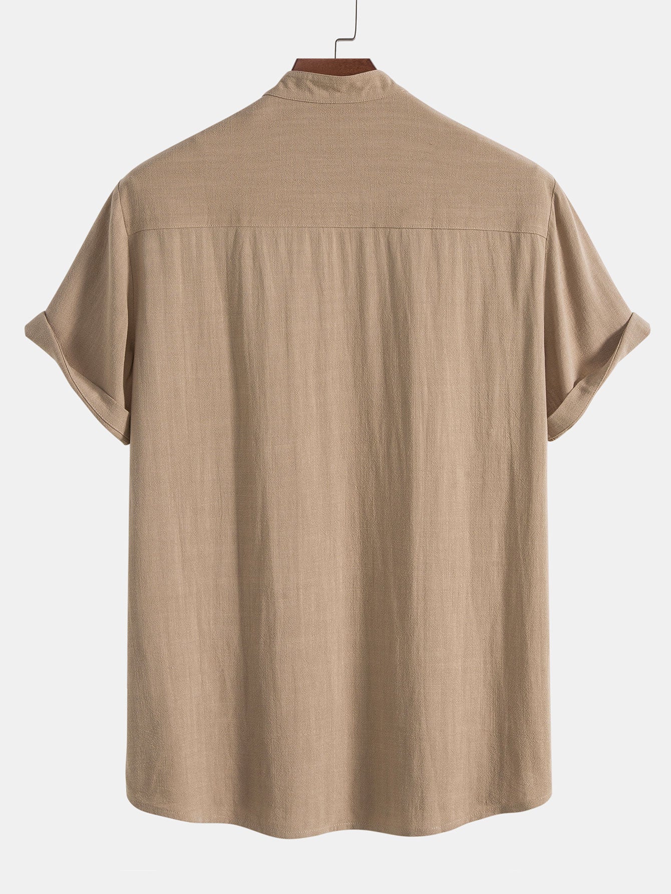 Men's Short-Sleeve Shirt with Stand-Up Collar and Matching Trousers
