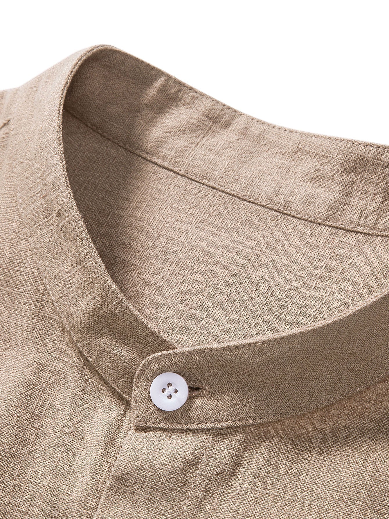 Men's Short-Sleeve Shirt with Stand-Up Collar and Matching Trousers