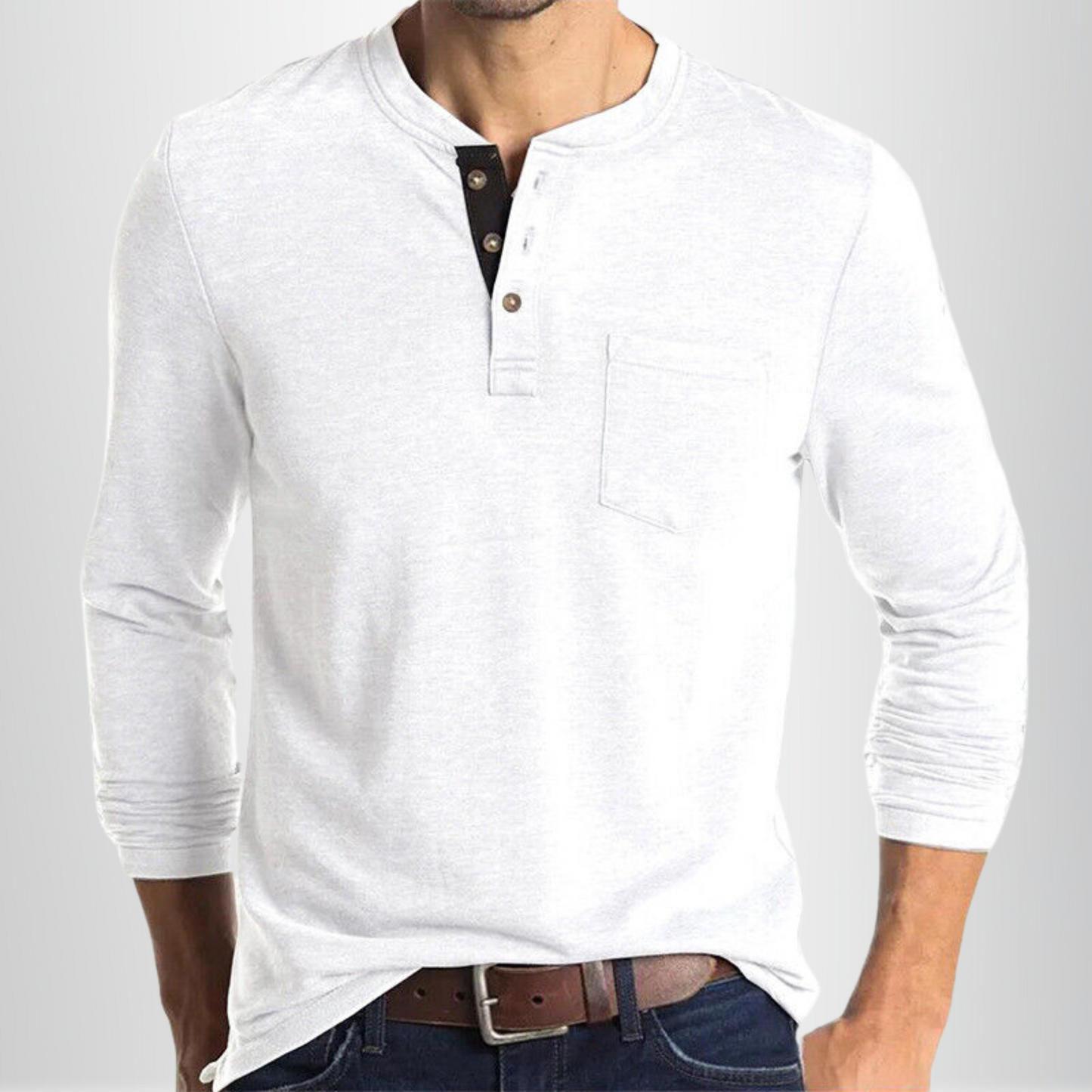 Men's Long Sleeve T-shirt with Henley Collar and Chest Pocket