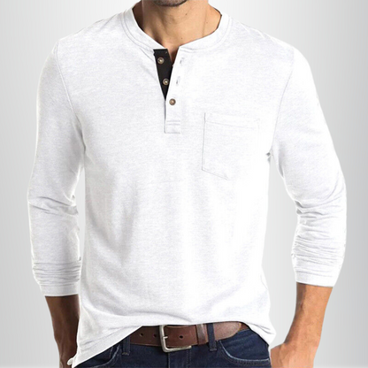 Men's Long Sleeve T-shirt with Henley Collar and Chest Pocket