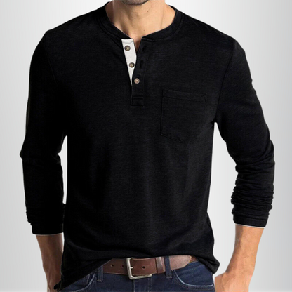Men's Long Sleeve T-shirt with Henley Collar and Chest Pocket