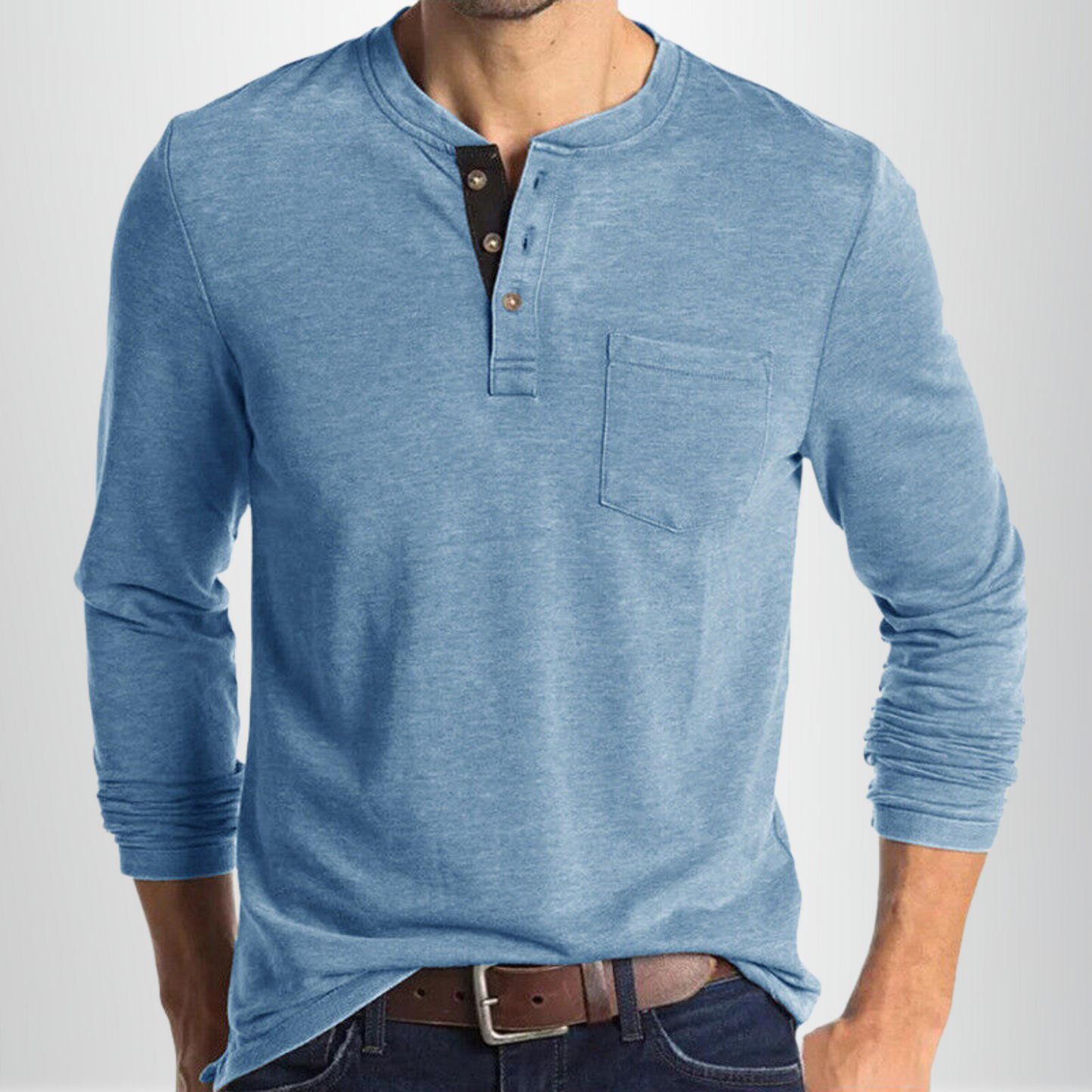 Men's Long Sleeve T-shirt with Henley Collar and Chest Pocket