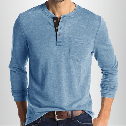 Men's Long Sleeve T-shirt with Henley Collar and Chest Pocket