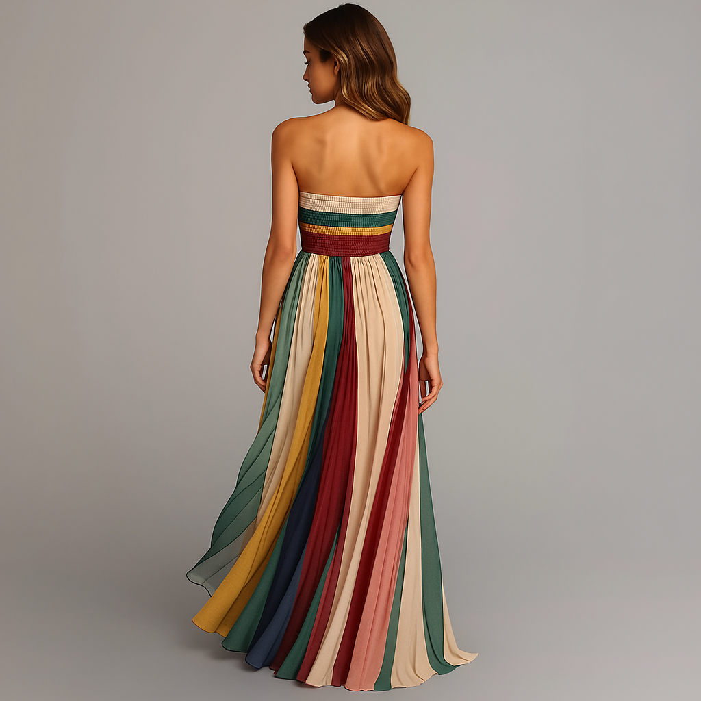 Luella | Women's Elegant Strapless Maxi Wedding Guest Dress with Pleated Skirt