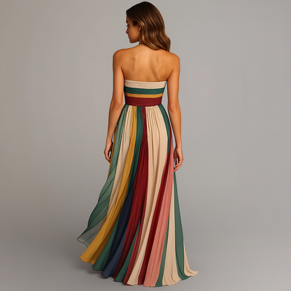 Luella | Women's Elegant Strapless Maxi Wedding Guest Dress with Pleated Skirt