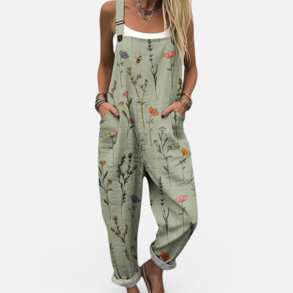 Women's patterned dungaree with a wide cut