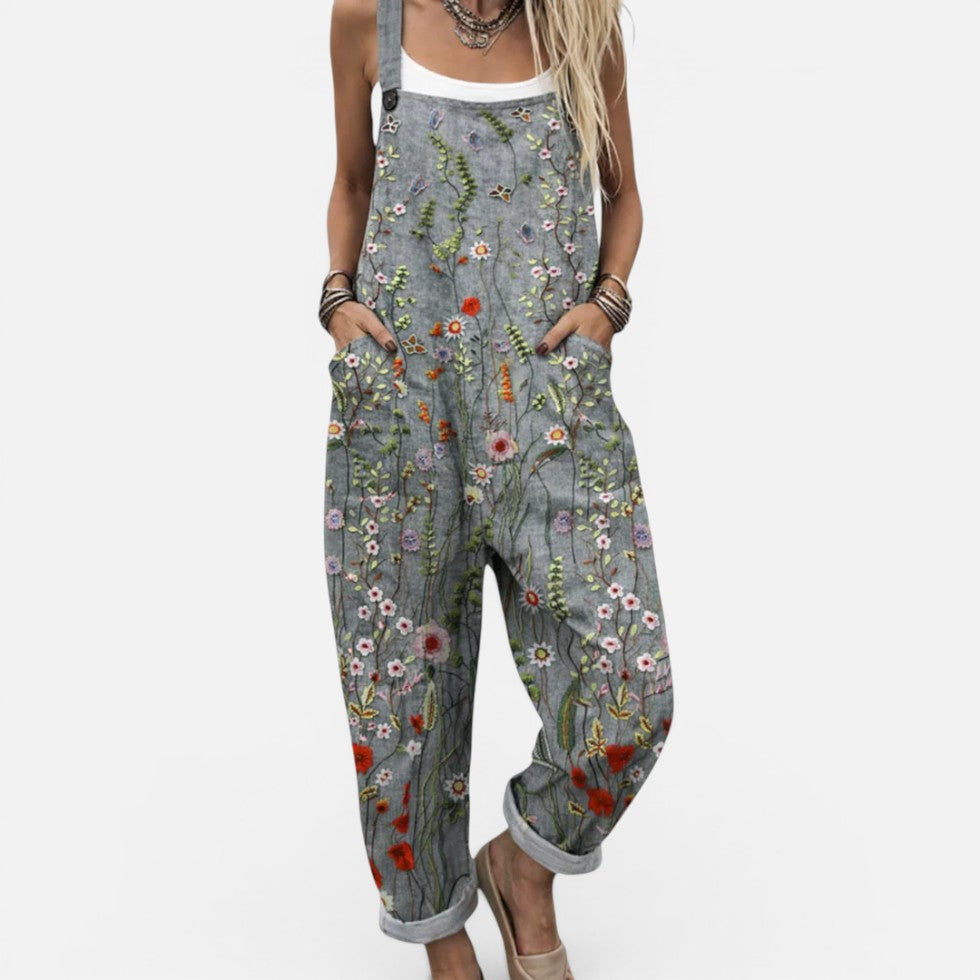 Women's dungaree with floral pattern and loose fit