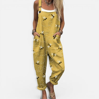 Women's patterned dungaree with a wide cut
