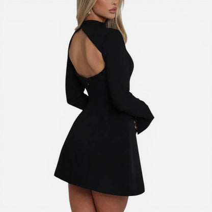 Mini dress with long sleeves and open back