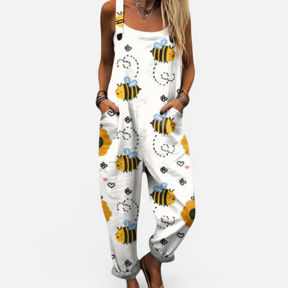 Women's patterned dungaree with a wide cut