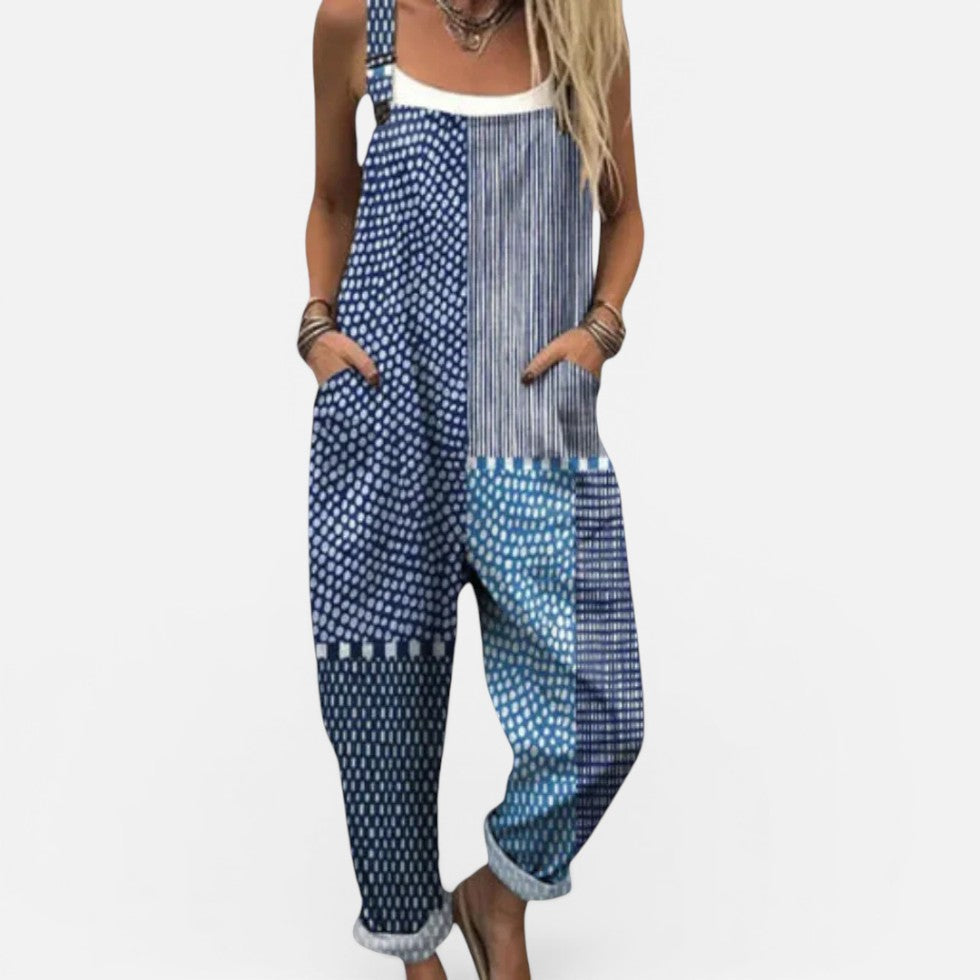 Women's patterned dungaree with a wide cut