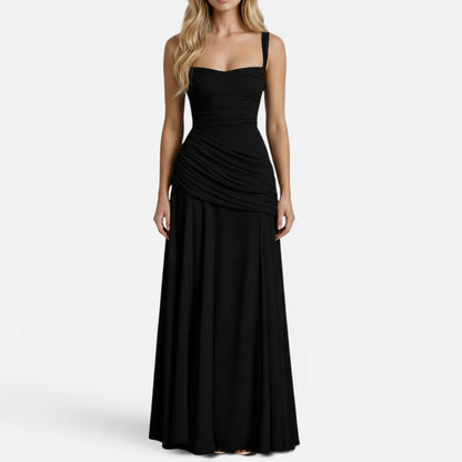 Maxi dress with shoulder straps, ruching, figure-hugging, sleeveless