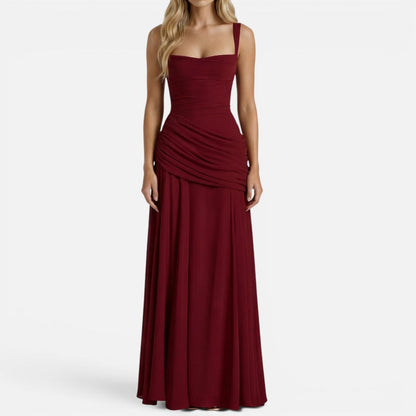 Maxi dress with shoulder straps, ruching, figure-hugging, sleeveless