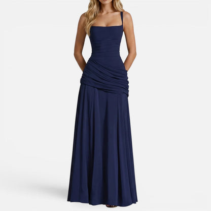 Maxi dress with shoulder straps, ruching, figure-hugging, sleeveless