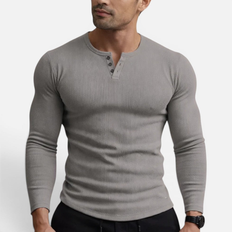 Slim fit ribbed long-sleeved shirt with button placket