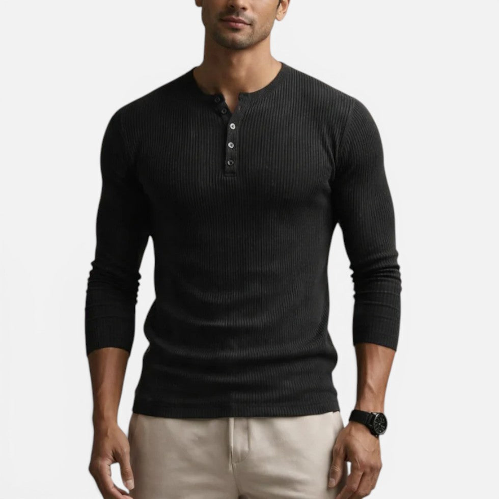 Slim fit ribbed long-sleeved shirt with button placket