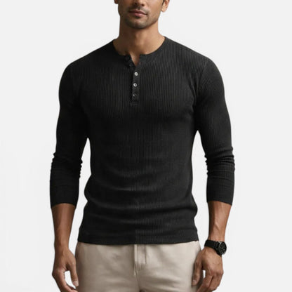 Slim fit ribbed long-sleeved shirt with button placket
