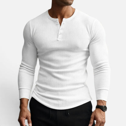 Slim fit ribbed long-sleeved shirt with button placket