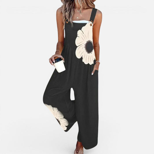 Women's dungaree with floral print and wide leg