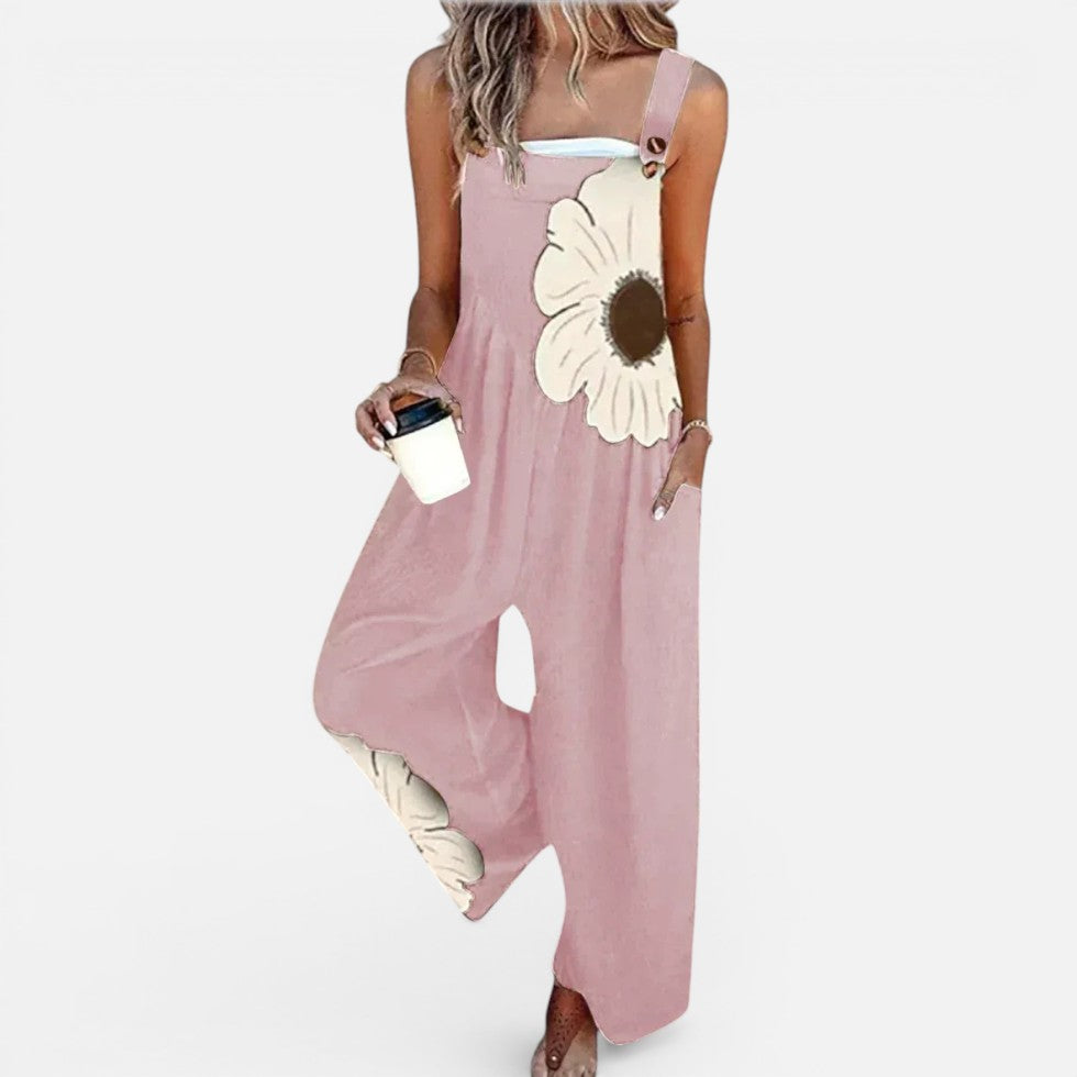 Women's dungaree with floral print and wide leg