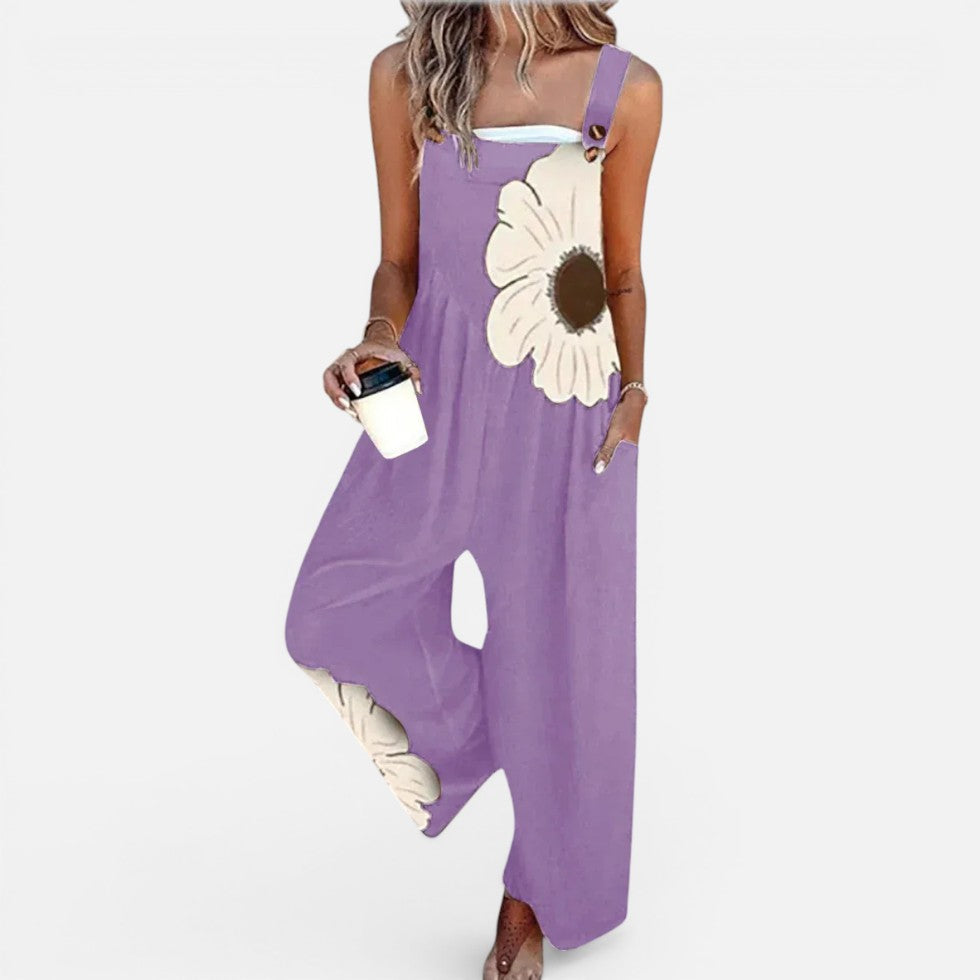 Women's dungaree with floral print and wide leg